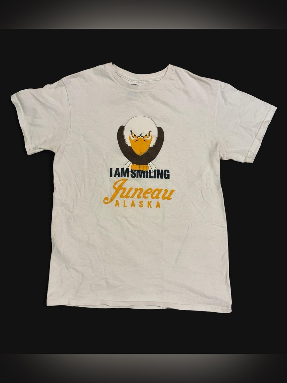 Delta White Tee with Yellow and Black Eagle Graphic